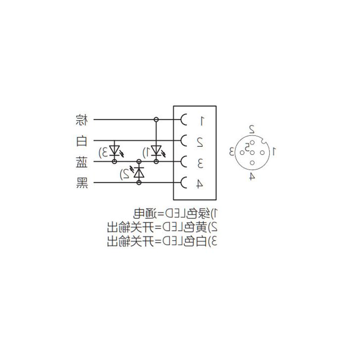 M12 4Pin, female 90°, LED light, single end precast cable, PUR material, yellow sheath, 64T081-XXX